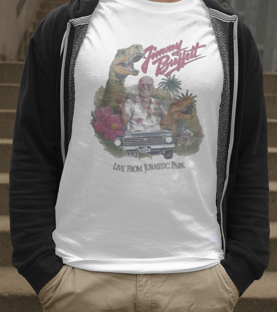 Jimmy Buffett Tropical Dino Adventure With T-Rex And Velociraptor T-Shirt