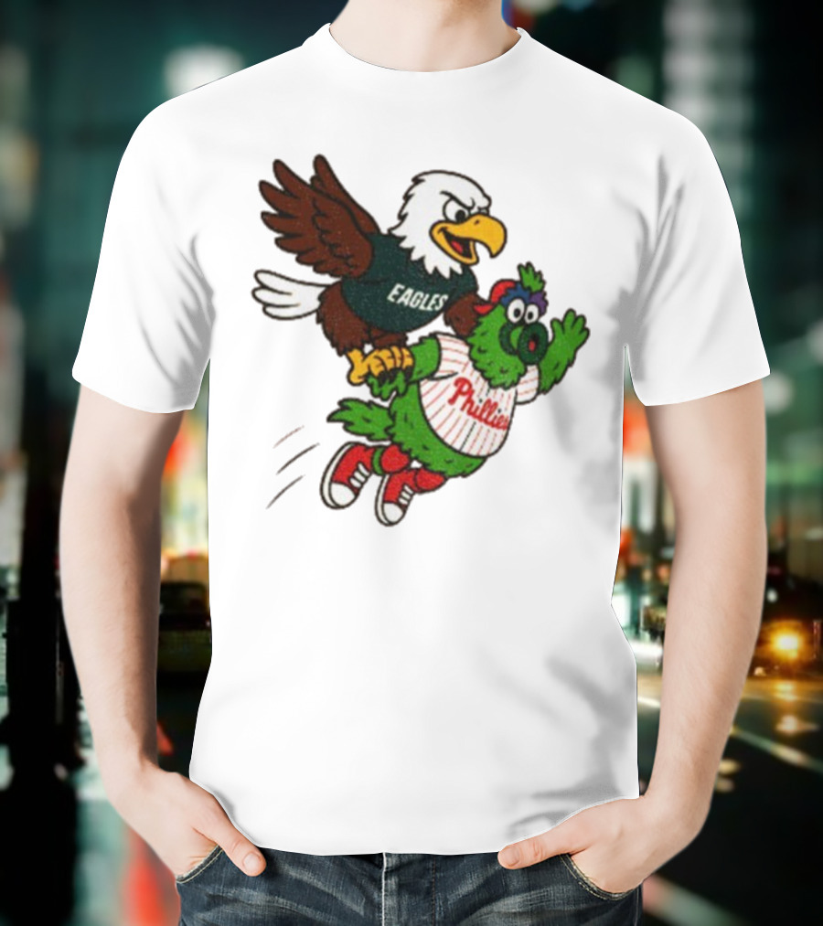 Philadelphia Eagles Swoop And Phillies Phanatic Mascot Team Up Fun T-Shirt