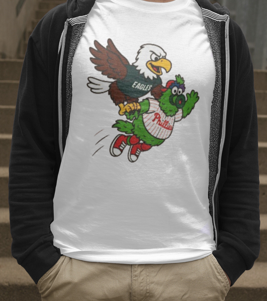 Philadelphia Eagles Swoop And Phillies Phanatic Mascot Team Up Fun T-Shirt
