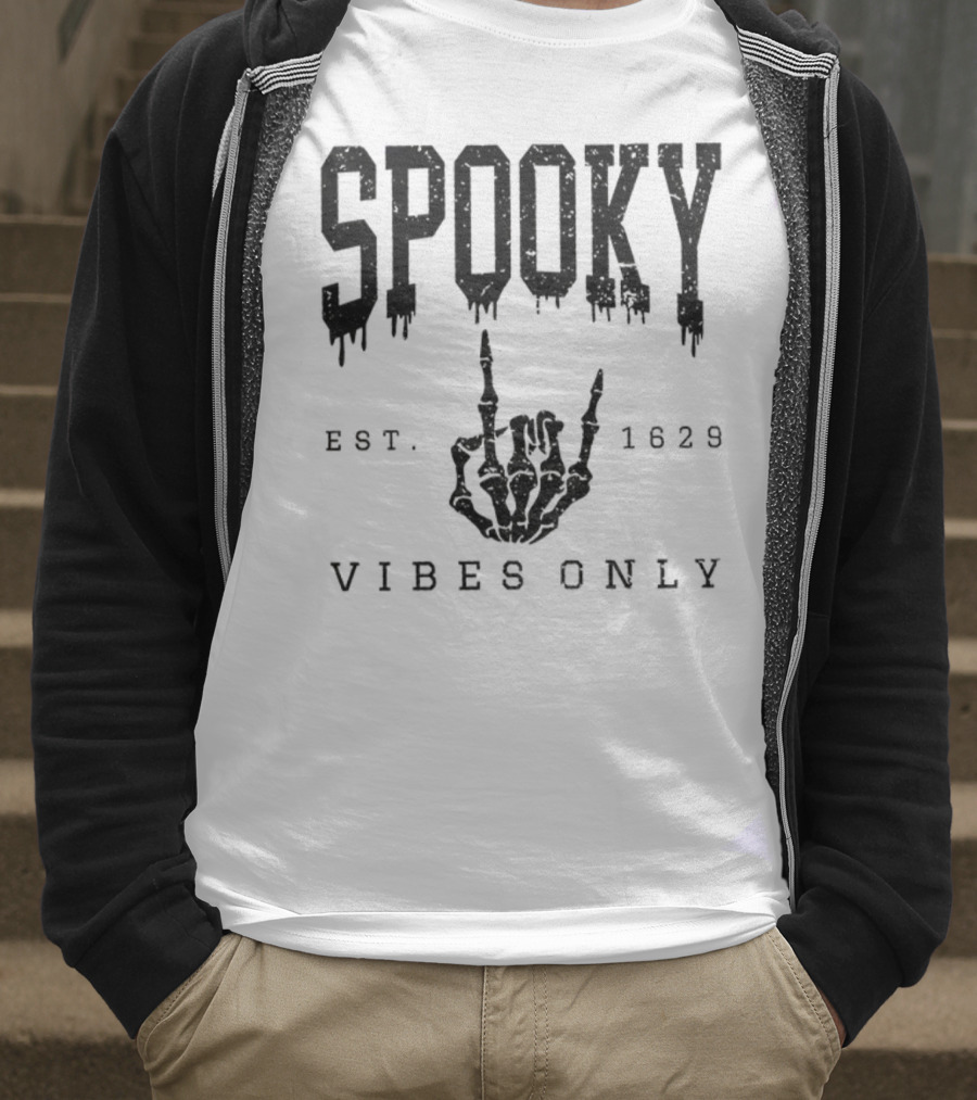 Spooky Vibes Only Skeleton Est 1629 Halloween T-Shirt
