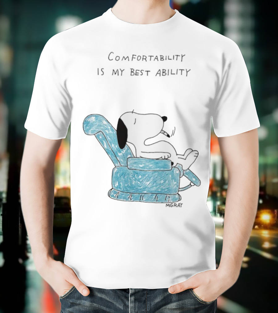 Snoopy Comfortability Is My Best Ability Relaxed Snoopy In Blue Chair T-Shirt