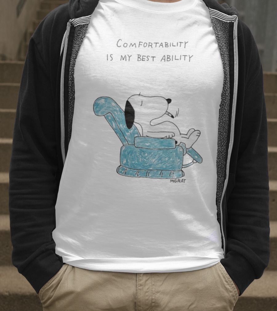 Snoopy Comfortability Is My Best Ability Relaxed Snoopy In Blue Chair T-Shirt