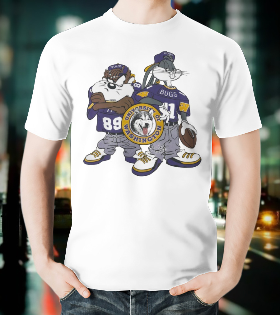 Taz And Bugs Bunny University Of Washington Huskies Football 89 11 T-Shirt