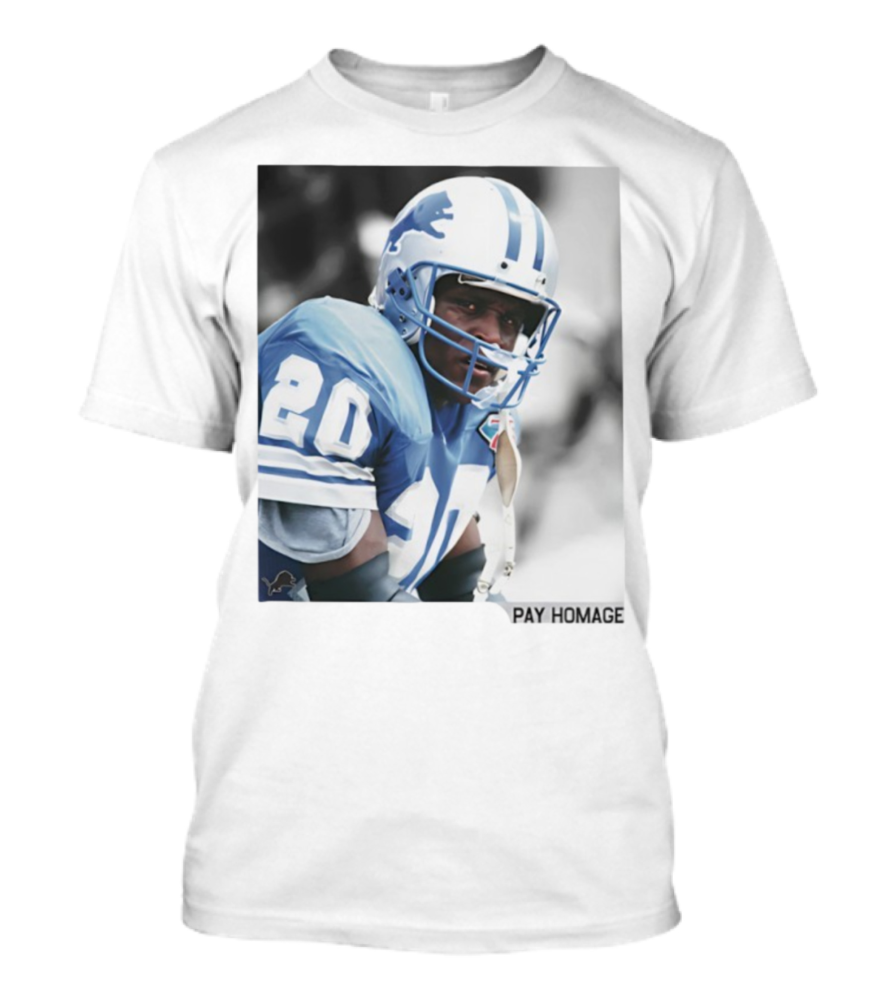 Barry Sanders Detroit Lions Number 20 Pay Homage NFL Player Memorabilia T-Shirt