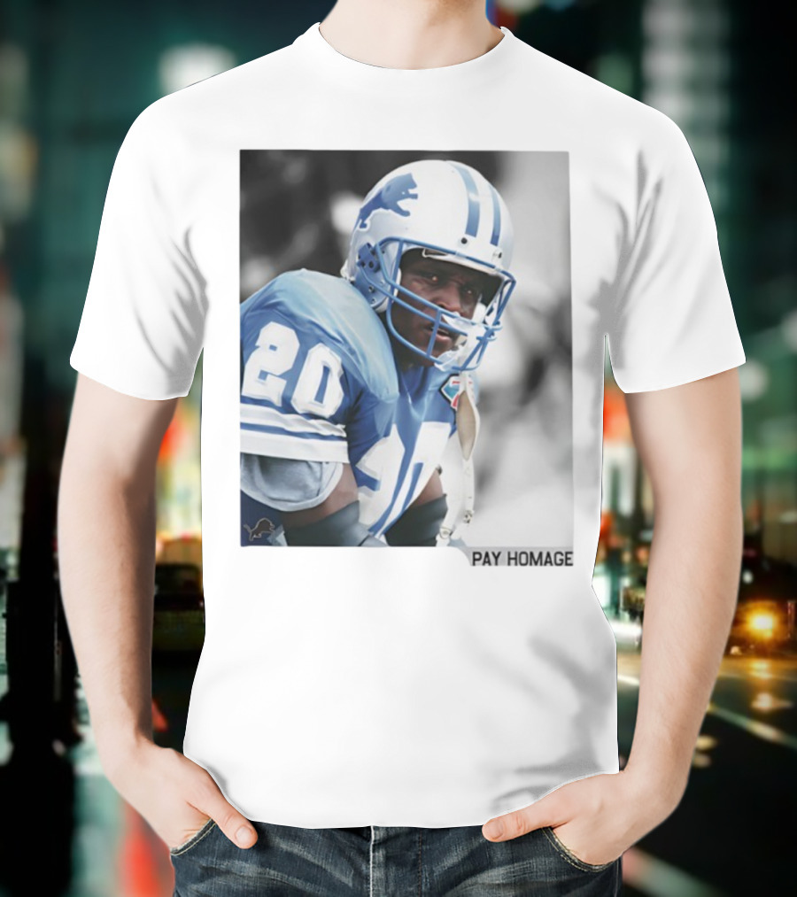 Barry Sanders Detroit Lions Number 20 Pay Homage NFL Player Memorabilia T-Shirt