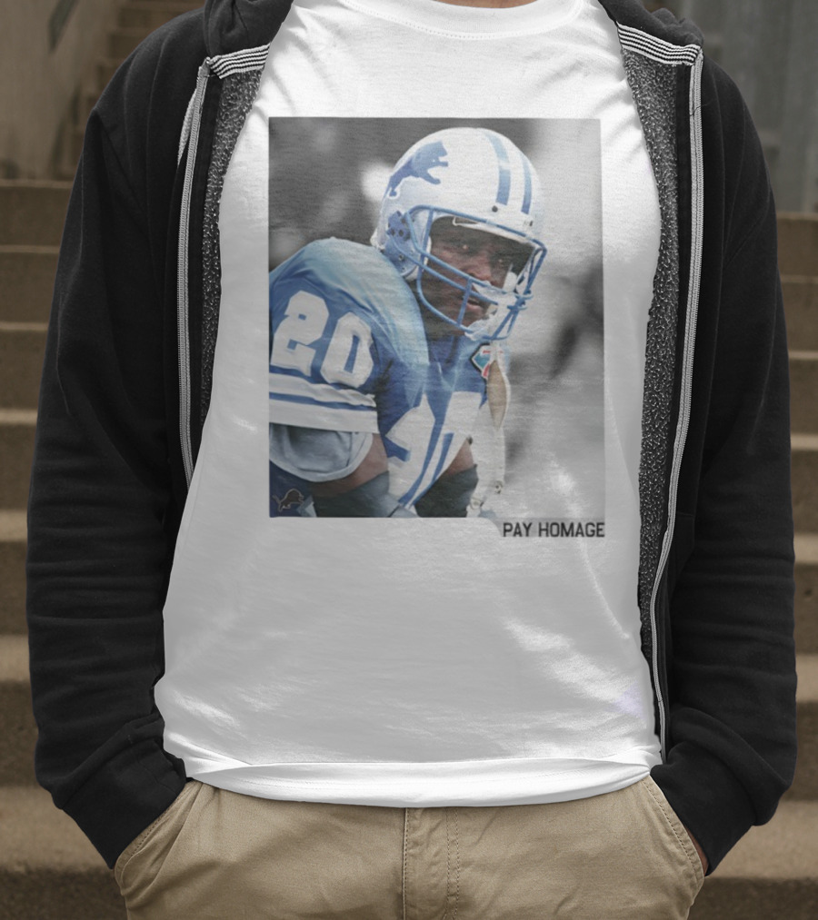 Barry Sanders Detroit Lions Number 20 Pay Homage NFL Player Memorabilia T-Shirt