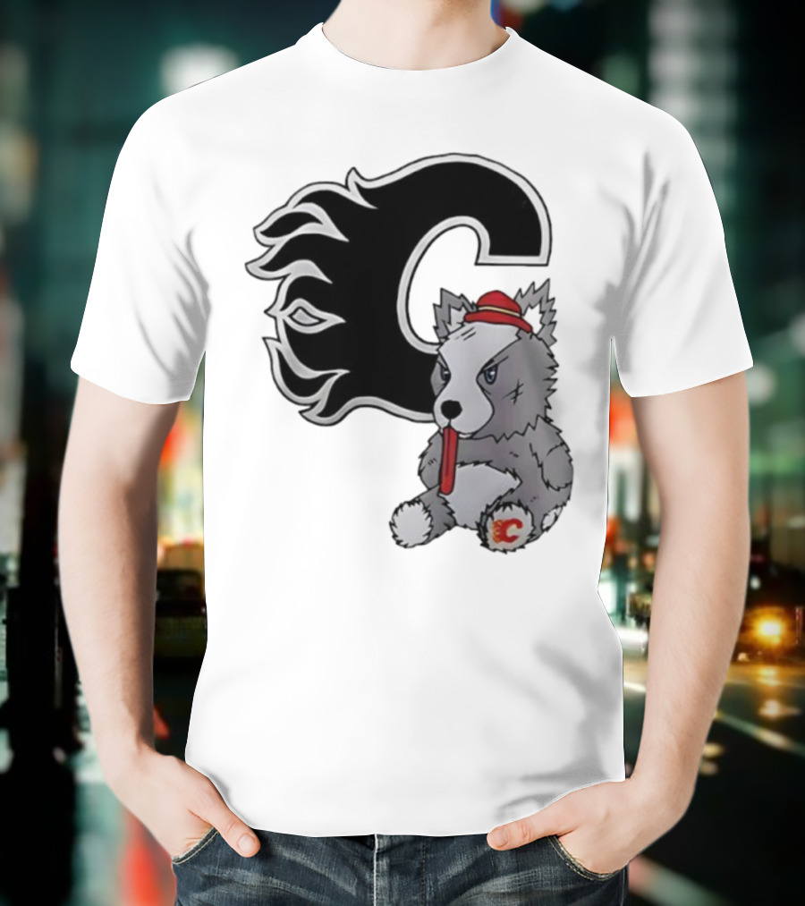 Calgary Flames Harvey The Hound With C Flame Logo T-Shirt