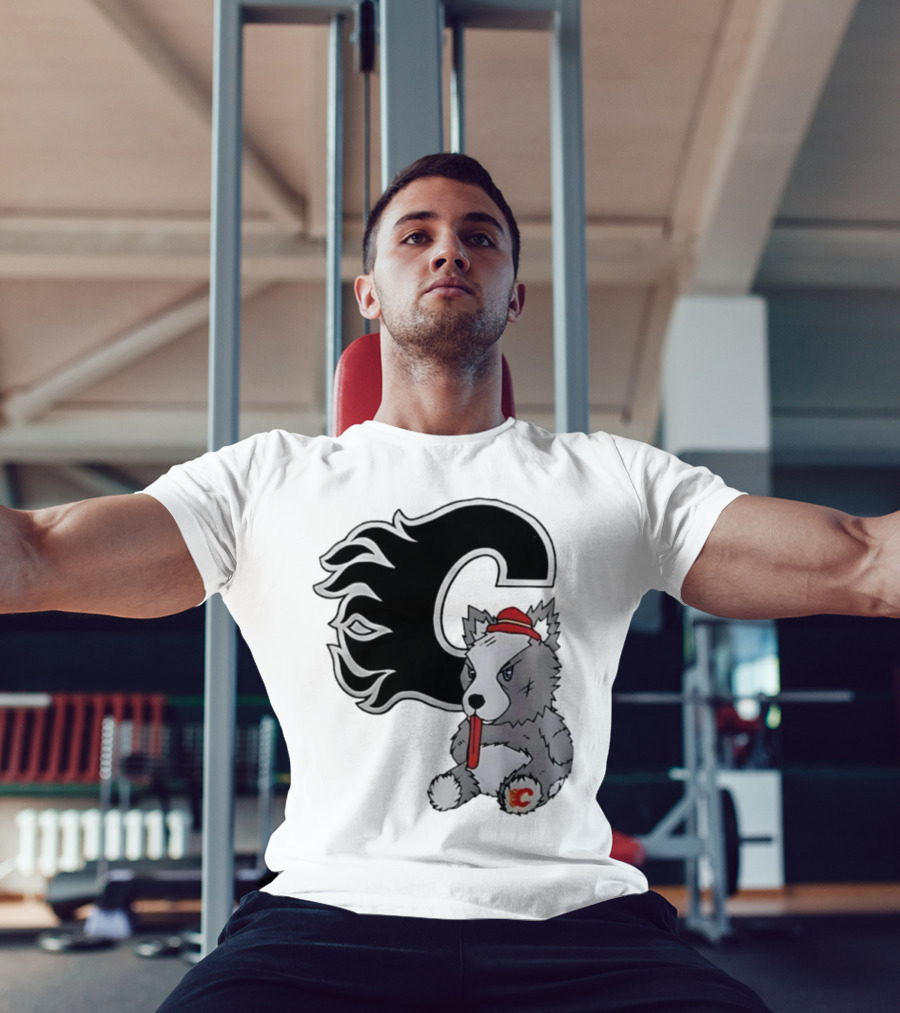 Calgary Flames Harvey The Hound With C Flame Logo T-Shirt