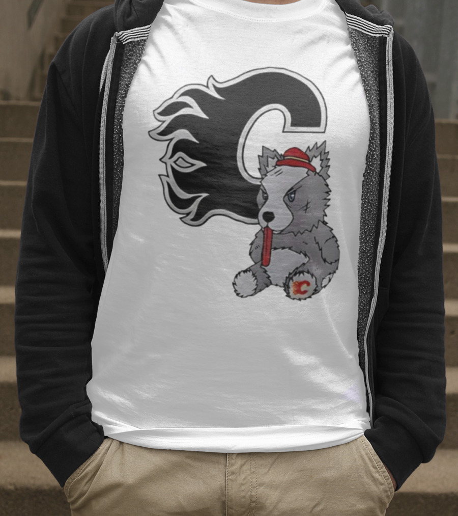 Calgary Flames Harvey The Hound With C Flame Logo T-Shirt