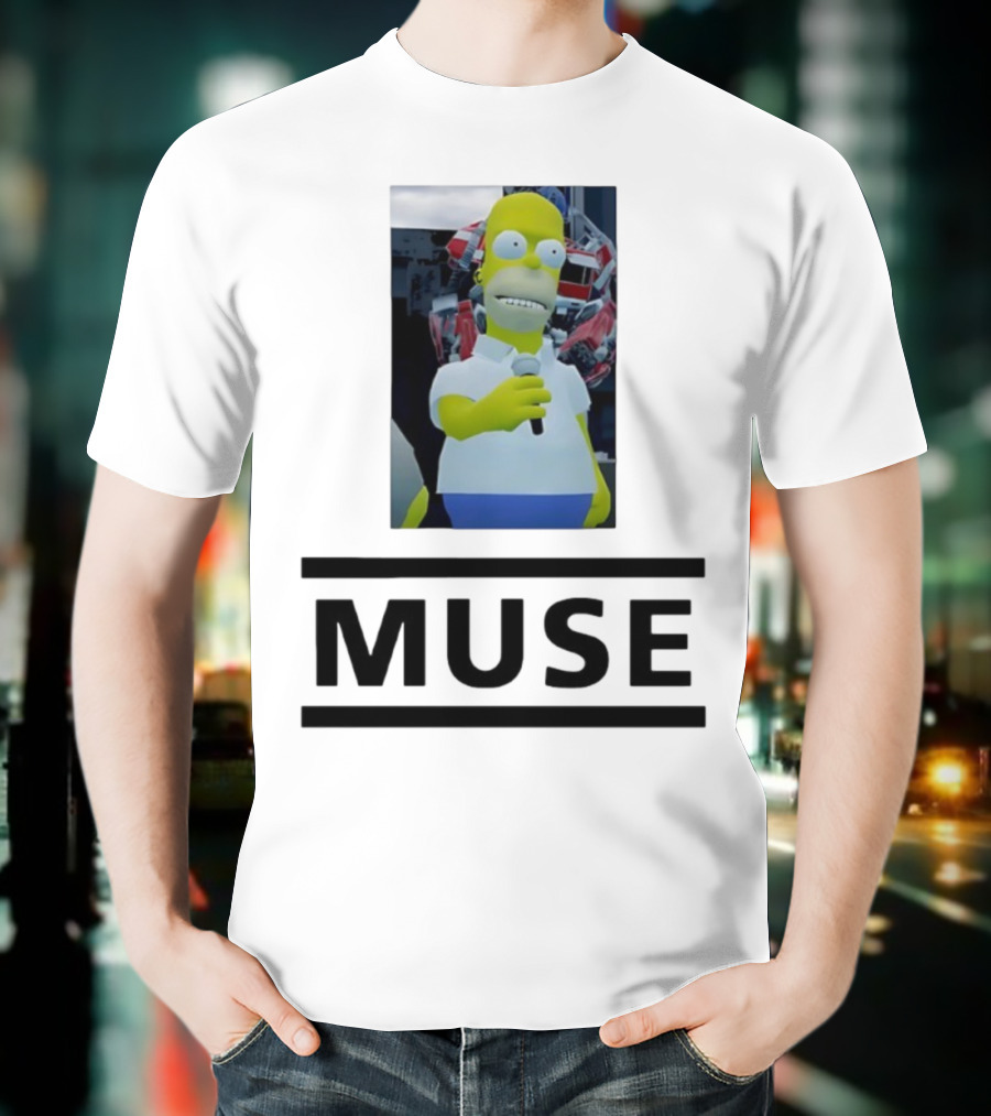 Homer Simpson Holding Microphone Muse Band Crossover T-Shirt