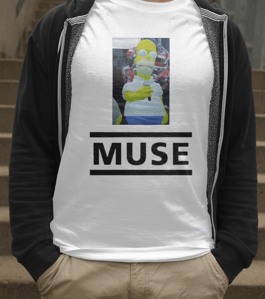 Homer Simpson Holding Microphone Muse Band Crossover T-Shirt