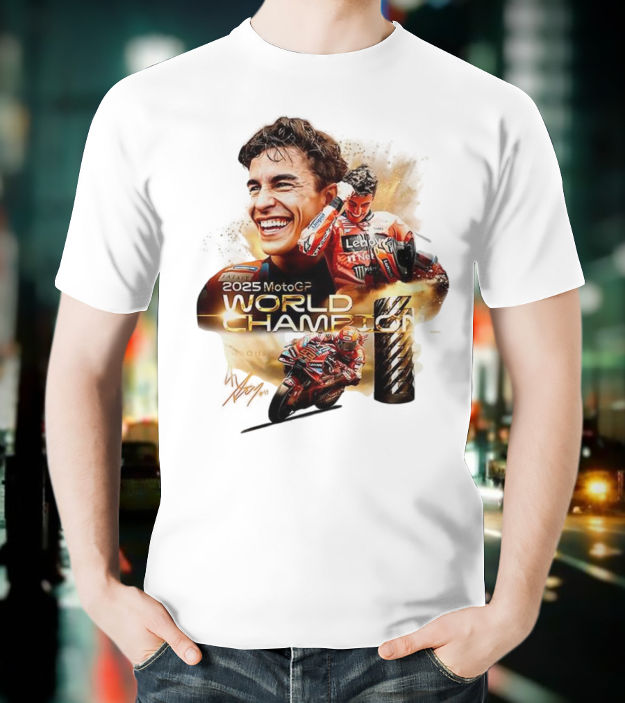 Marc Márquez 2025 MotoGP World Champion Ducati Lenovo Team Grand Prix Signature T-Shirt