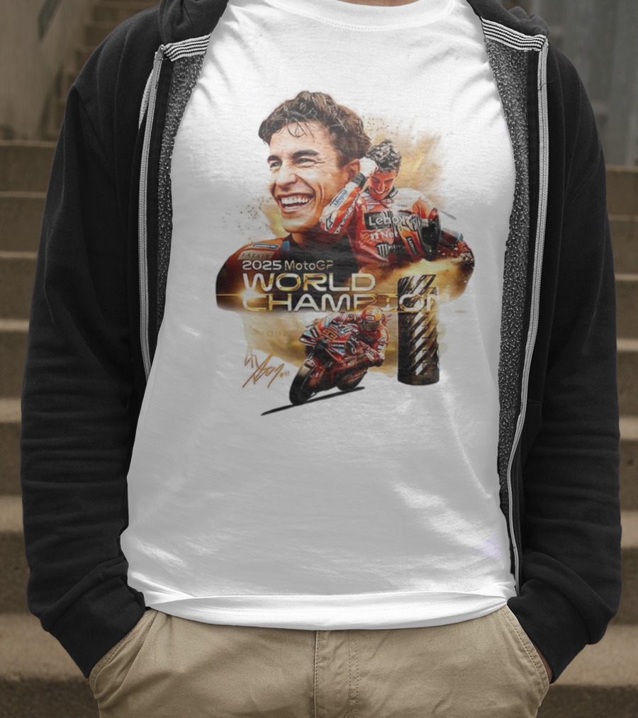 Marc Márquez 2025 MotoGP World Champion Ducati Lenovo Team Grand Prix Signature T-Shirt