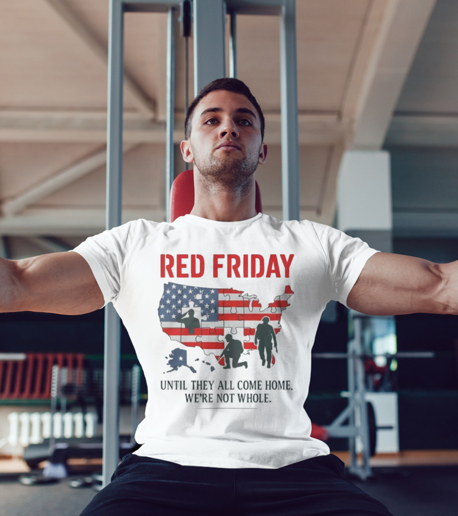 Red Friday Until They All Come Home USA Flag Puzzle Military Silhouettes T-Shirt