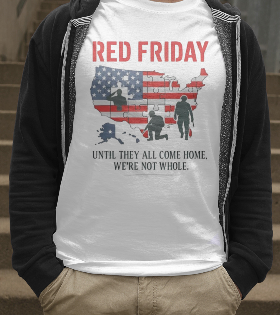 Red Friday Until They All Come Home USA Flag Puzzle Military Silhouettes T-Shirt
