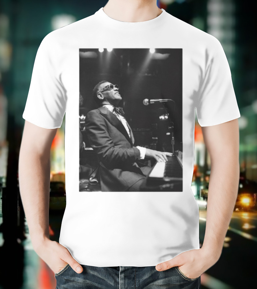 Ray Charles Live On Stage At The Piano In Black And White T-Shirt