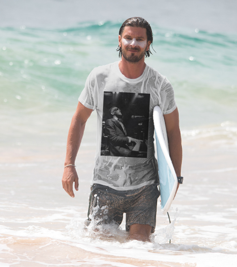 Ray Charles Live On Stage At The Piano In Black And White T-Shirt