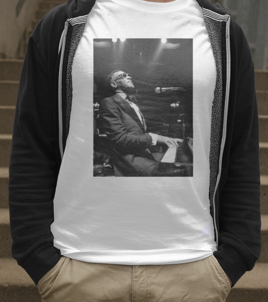 Ray Charles Live On Stage At The Piano In Black And White T-Shirt