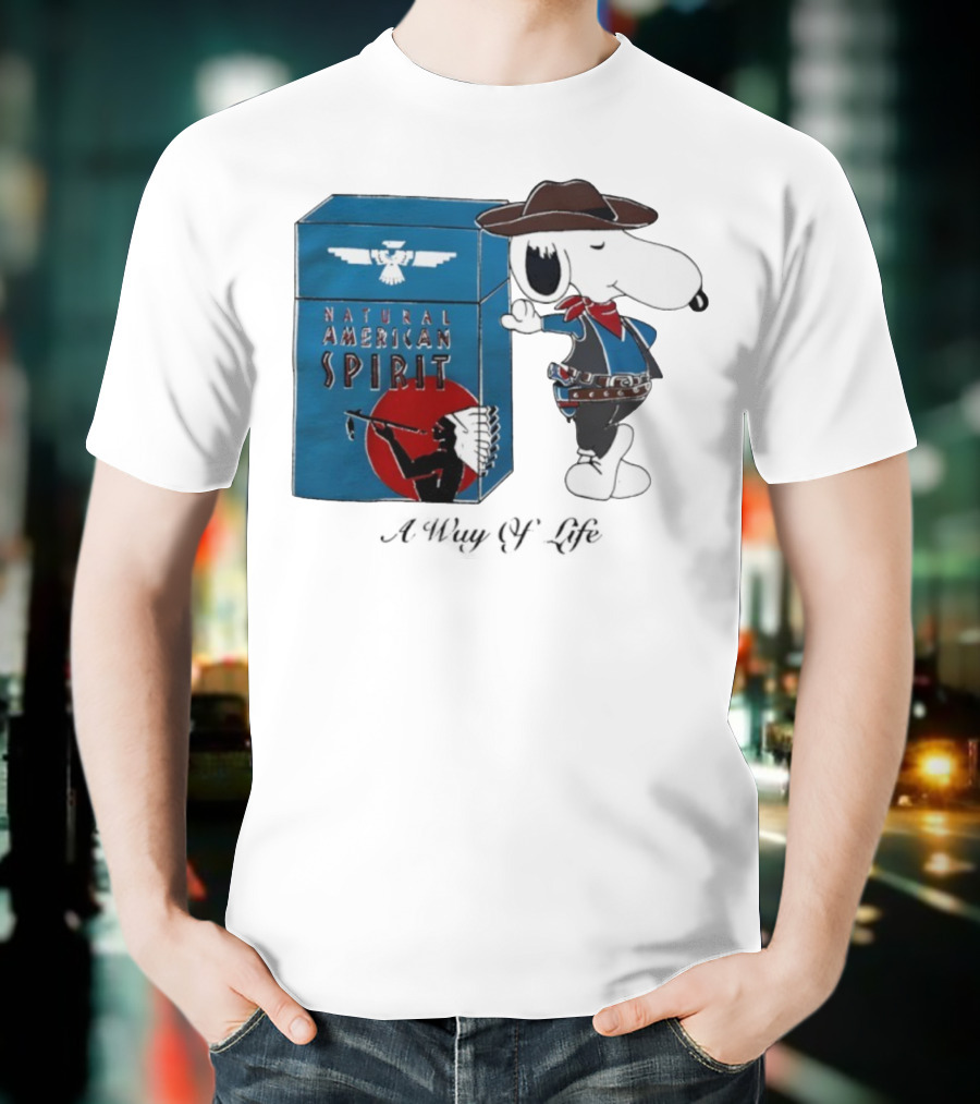 Snoopy Natural American Spirit A Way Of Life Cowboy Blue T-Shirt