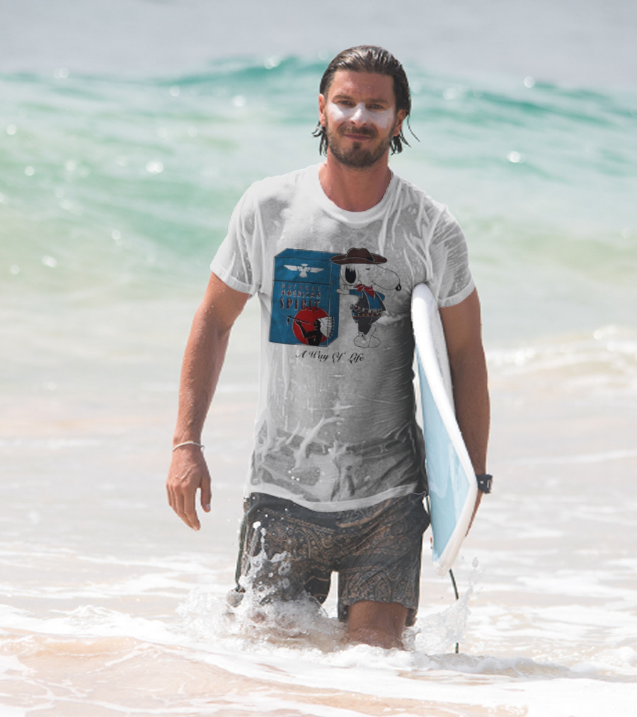 Snoopy Natural American Spirit A Way Of Life Cowboy Blue T-Shirt