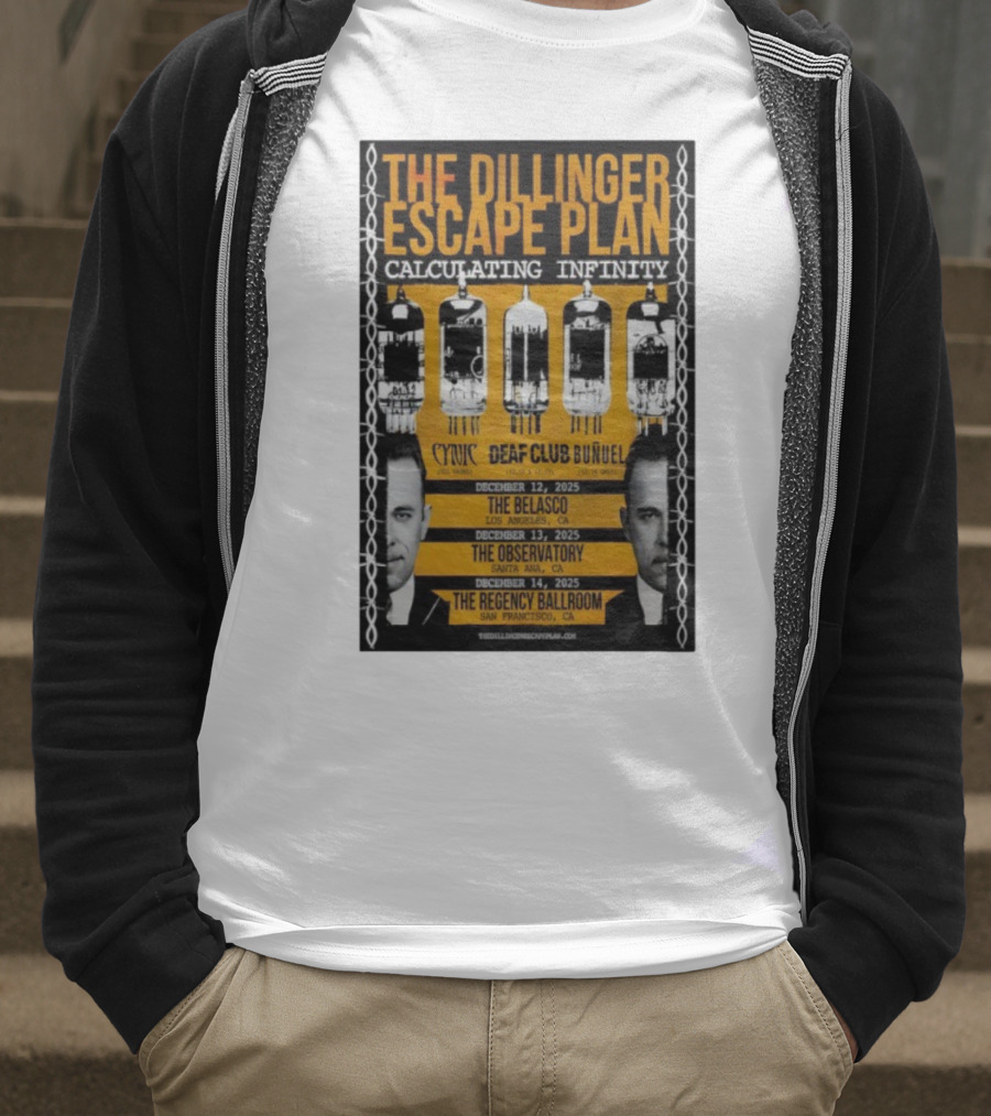 The Dillinger Escape Plan Calculating Infinity Tour December 12-14 2025 California Featuring Cynic Deaf Club Buñuel T-Shirt
