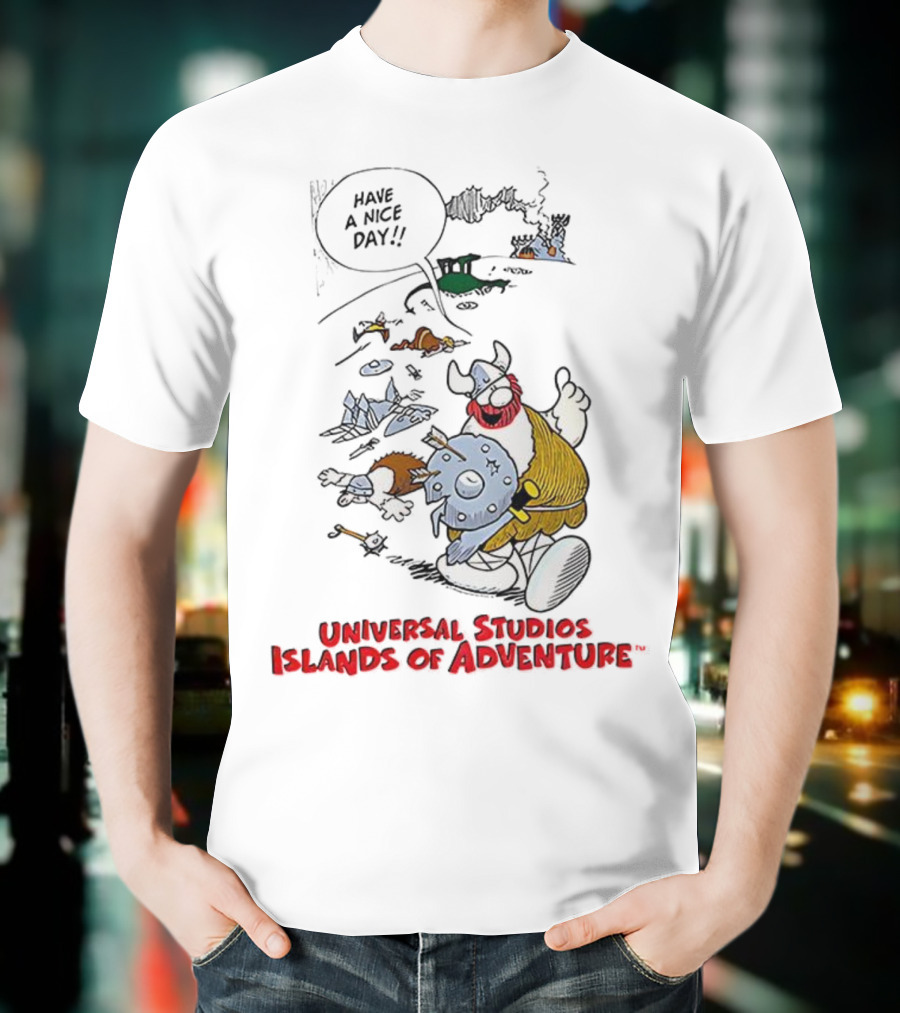 Universal Studios Islands Of Adventure Viking Have A Nice Day Vintage Cartoon T-Shirt