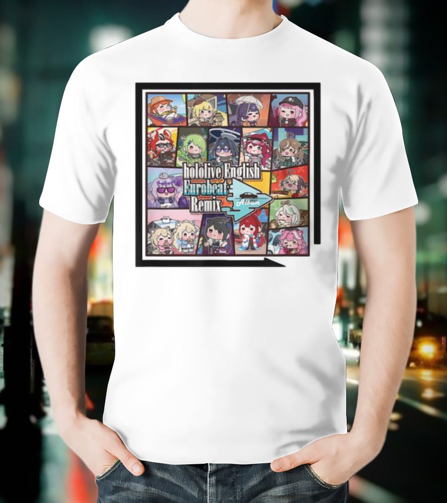 Hololive English Eurobeat Remix Album Characters Compilation T-Shirt