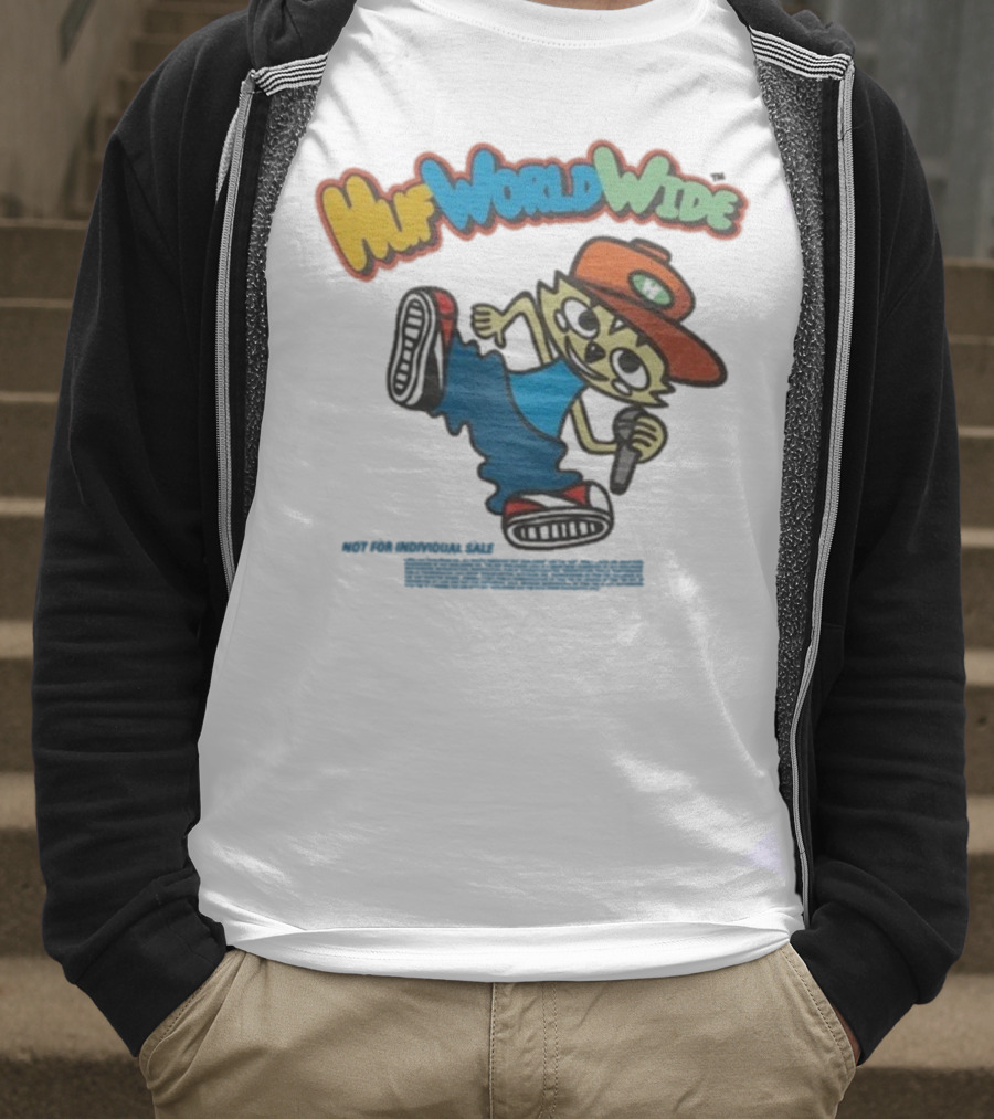 HUF Worldwide Chop Kick Block Character With Red Hat And Microphone T-Shirt