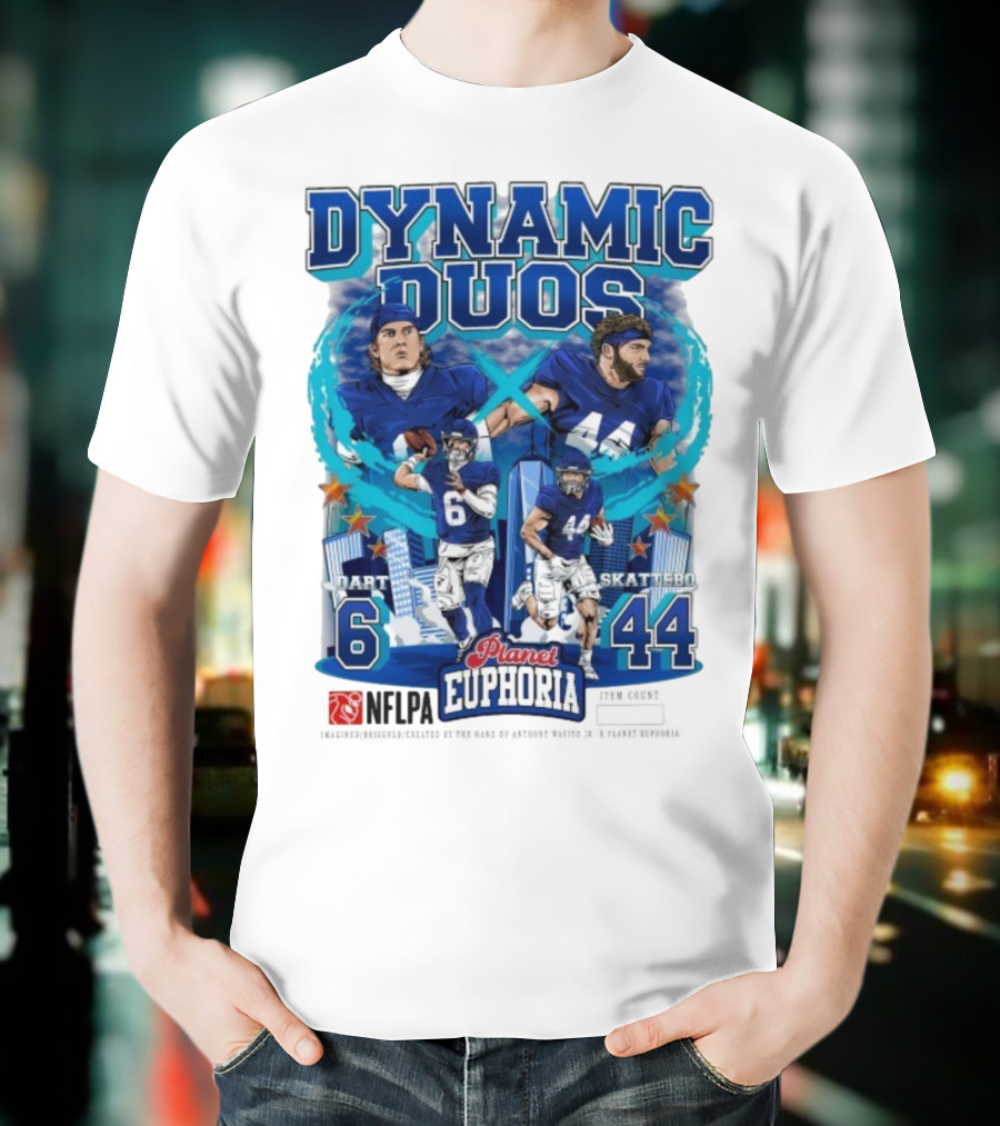 Dynamic Duos Jaxson Dart Cam Skattebo Planet Euphoria New York Giants T-Shirt