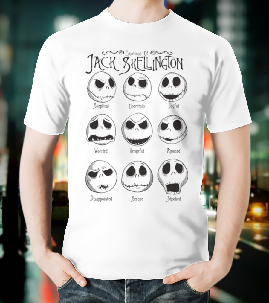 Painajainen Ennen Joulua Emotions Of Jack Skellington Surprised Skeptical Embarrassed Nervous Frustrated Panic Sad T-Shirt