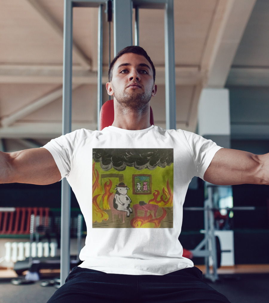 This Is Fine Cow Meme Fire Scene Surreal Humor T-Shirt