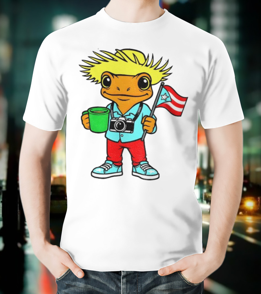 Bad Bunny Puerto Rico Super Bowl 2025 Coquí Character With Flag And Camera T-Shirt