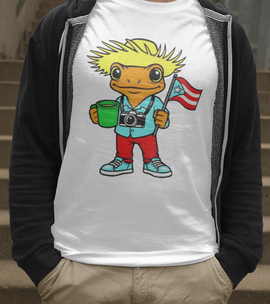 Bad Bunny Puerto Rico Super Bowl 2025 Coquí Character With Flag And Camera T-Shirt