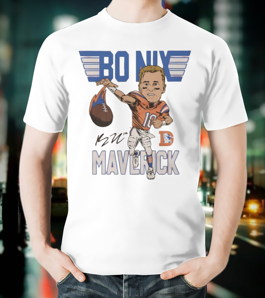 Bo Nix Maverick Broncos Signature Football Player Illustration T-Shirt