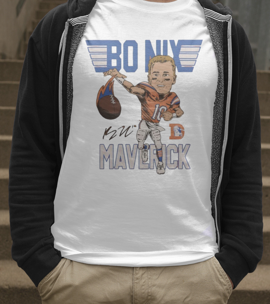 Bo Nix Maverick Broncos Signature Football Player Illustration T-Shirt