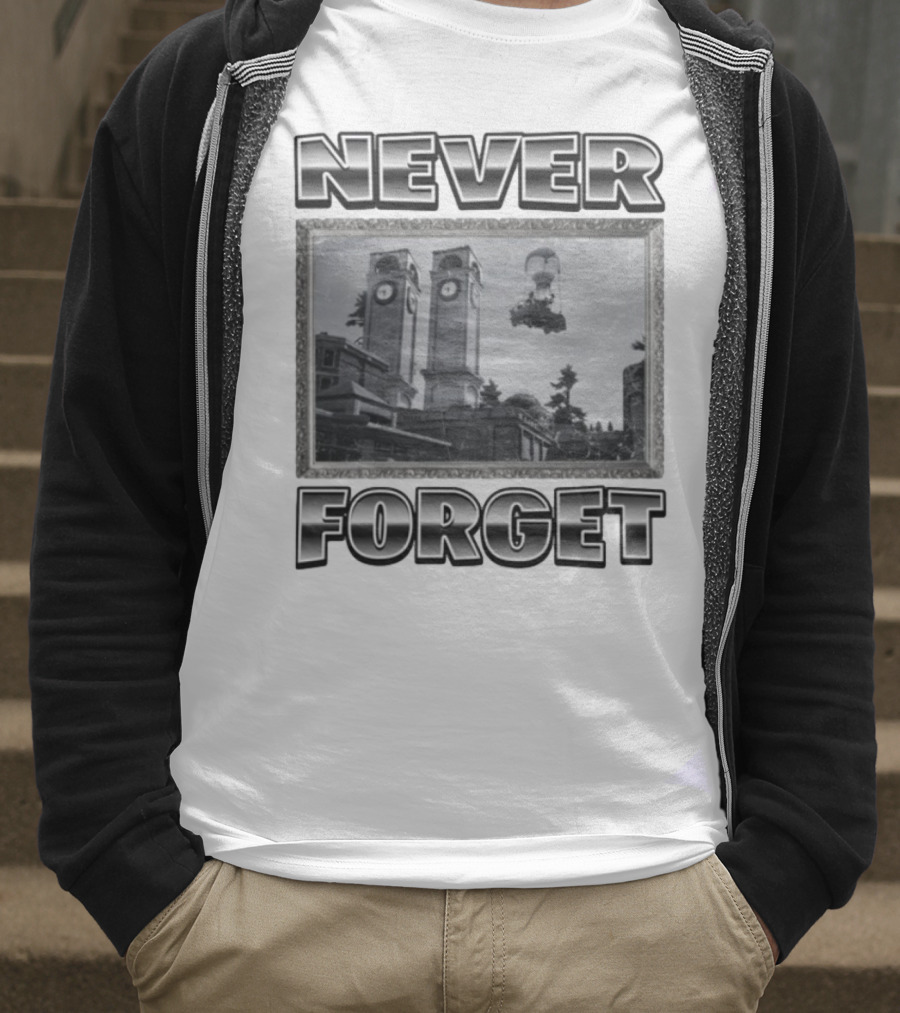 Never Forget Tower Balloon Flight Vintage Photo T-Shirt