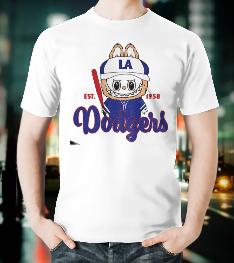 Cute Monster Labubu Los Angeles Dodgers Est 1958 Baseball MLB T-Shirt