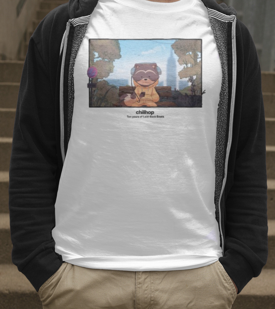 10 Years Of Chillhop Raccoon Listening To Music In Park T-Shirt