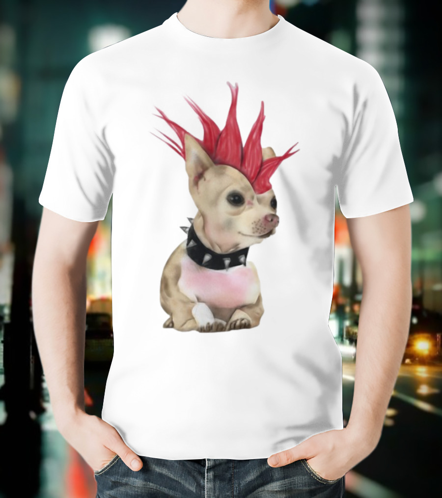 Alt Pup Punk Chihuahua Mohawk Spiked Collar T-Shirt