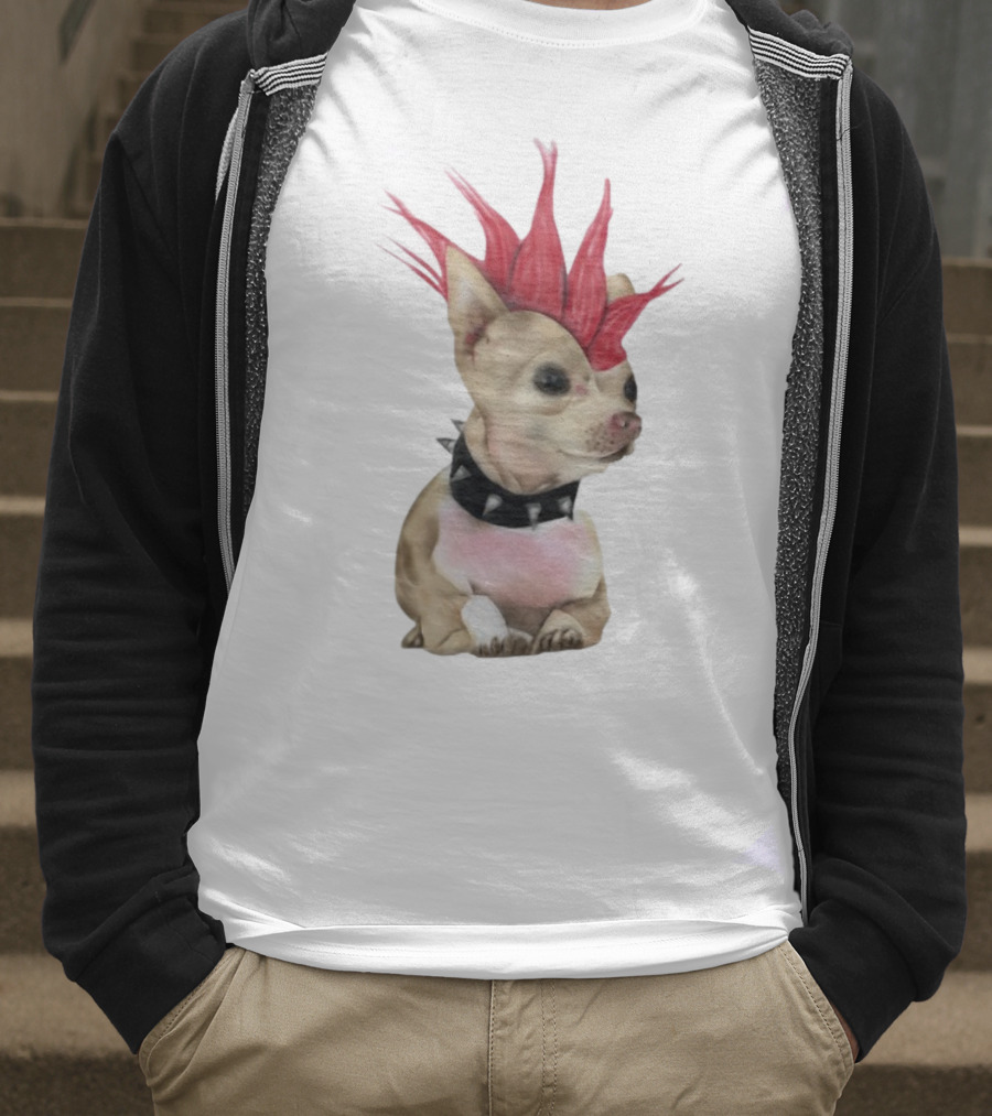 Alt Pup Punk Chihuahua Mohawk Spiked Collar T-Shirt