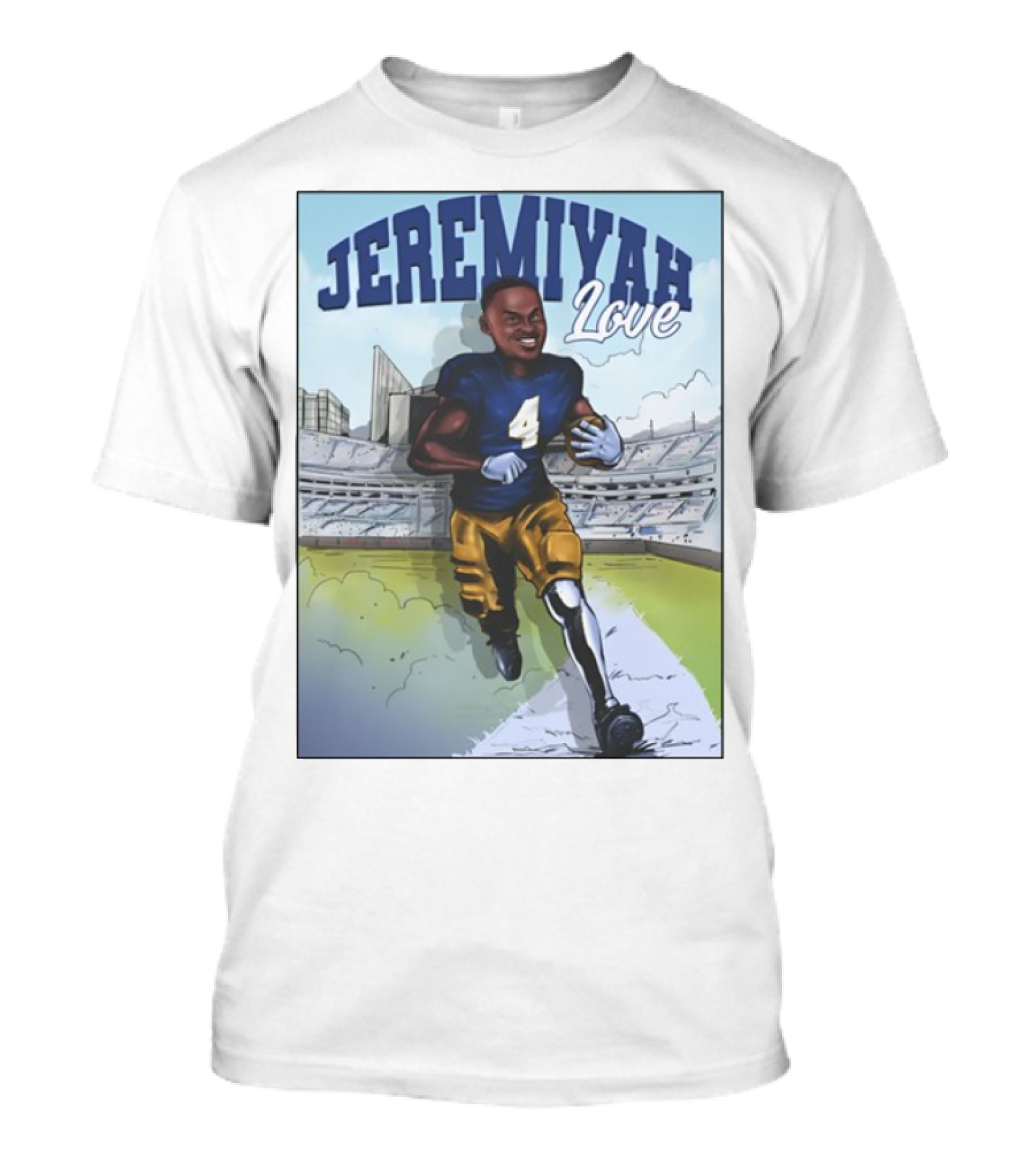 Jeremiyah Love Running In Stadium Number 4 T-Shirt