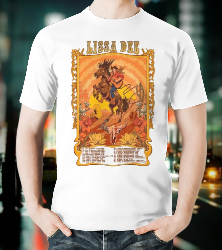 Lissa Dee Horseback Rider Guitar Sunset October November December Tour 2025 T-Shirt