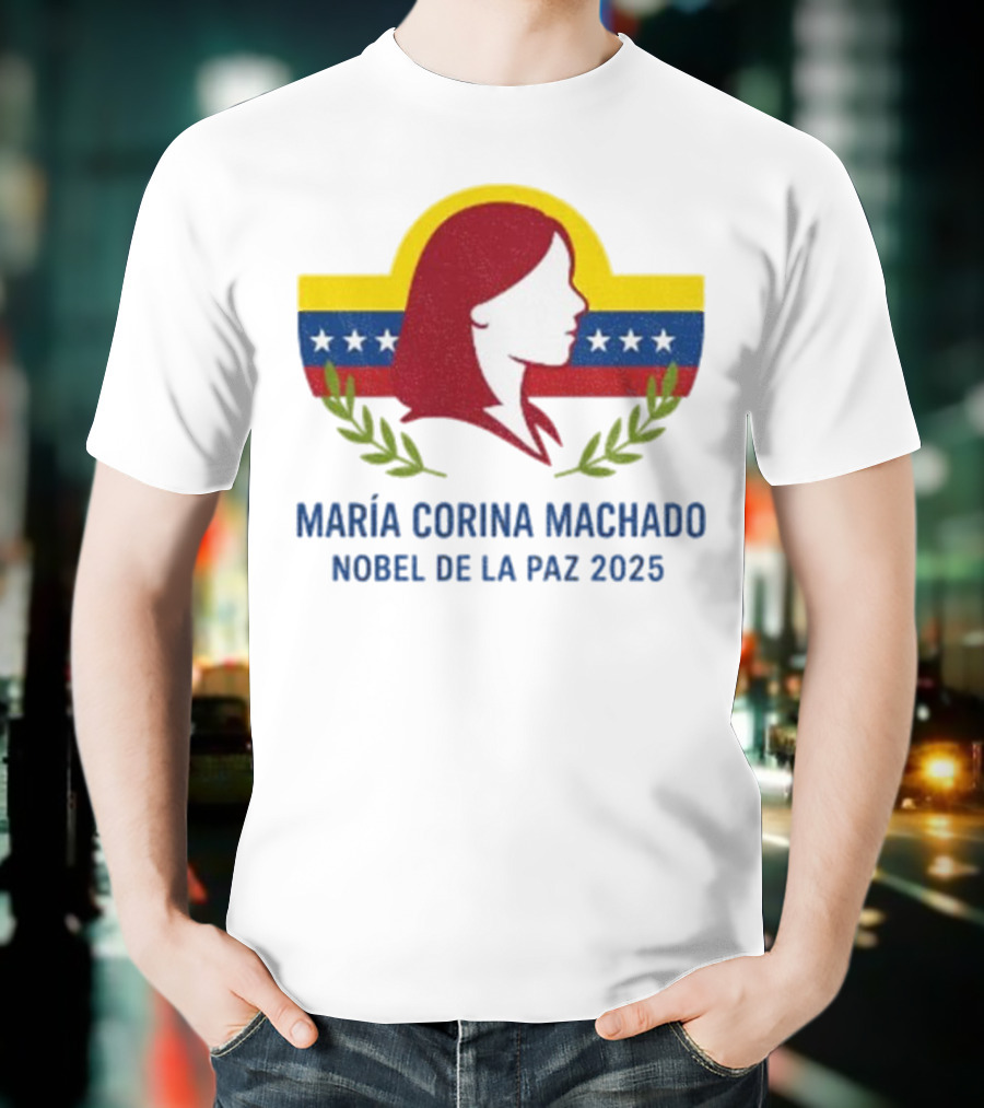 María Corina Machado Nobel De La Paz 2025 Venezuelan Flag Laurels T-Shirt
