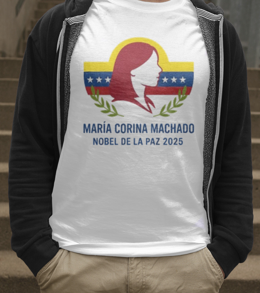 María Corina Machado Nobel De La Paz 2025 Venezuelan Flag Laurels T-Shirt