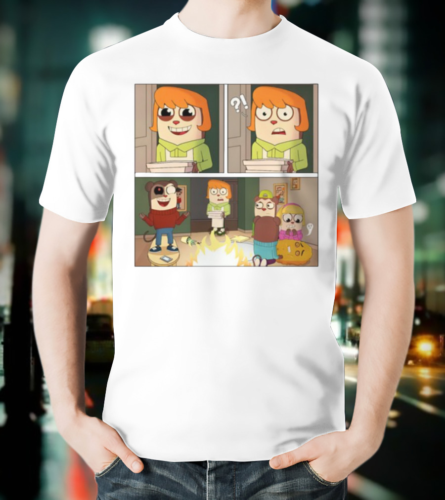 Maxdesignpro Cartoon Pizza Delivery Surprise Comic Strip T-Shirt