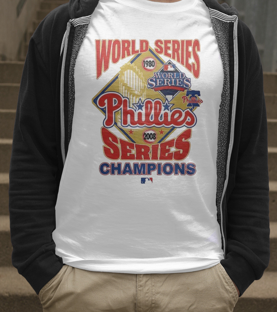 Philadelphia Phillies 1980 2008 World Series Champions Logo MLB T-Shirt