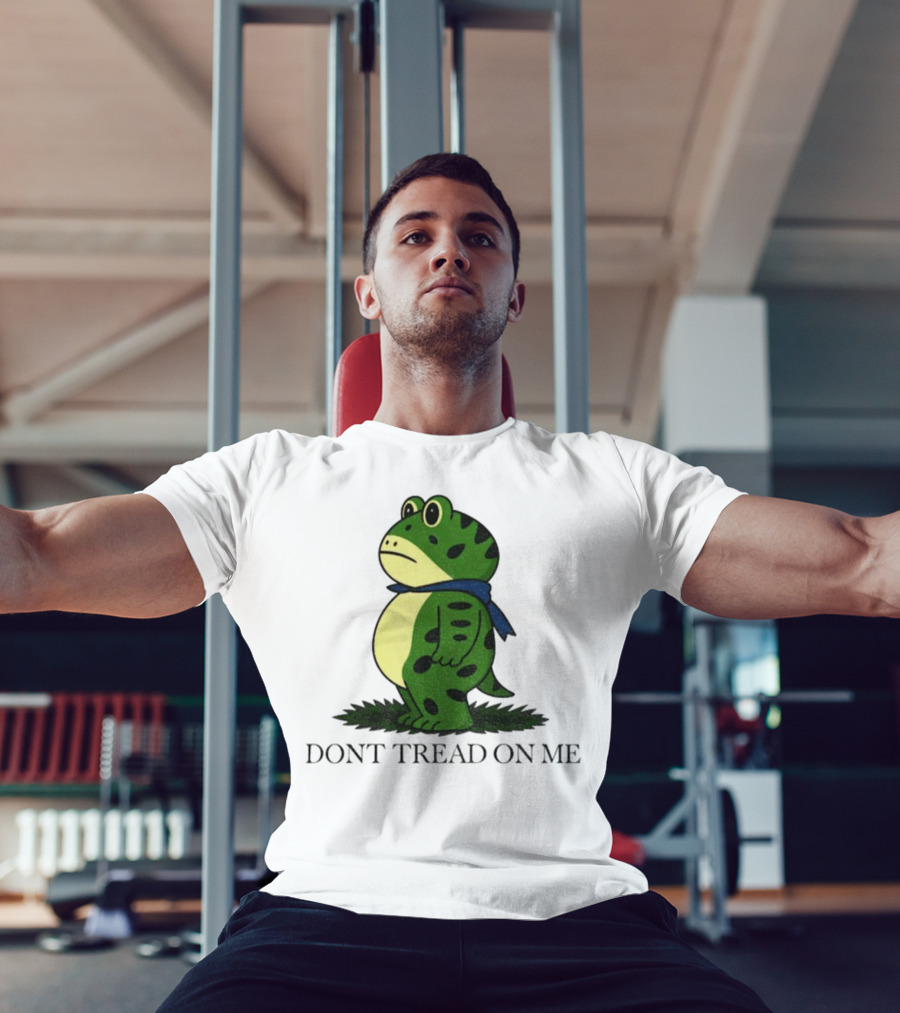 Portland Frog Don't Tread On Me Funny Protest Comic Style Green Frog With Blue Scarf T-Shirt