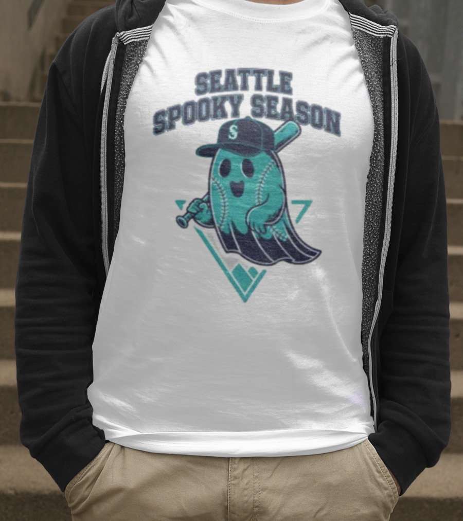Seattle Mariners Spooky Season Ghost Halloween Baseball T-Shirt