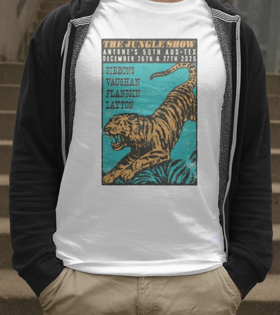 The Jungle Show Antone’s 50th Aus-Tex December 26-27 2025 Gibbons Vaughan Flanigin Layton Tiger T-Shirt