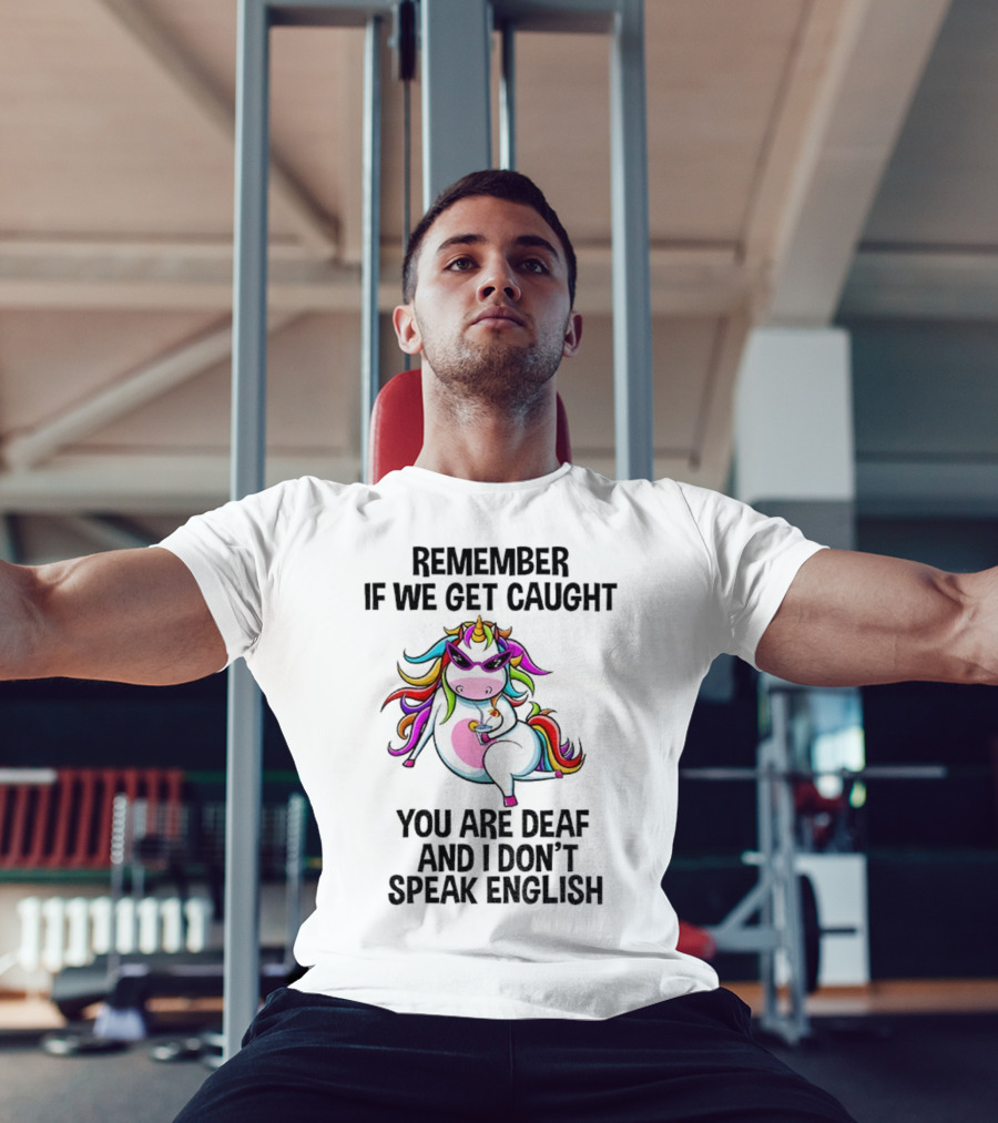 Unicorn Remember If We Get Caught You Are Deaf And I Don’t Speak English Rainbow Sunglasses T-Shirt